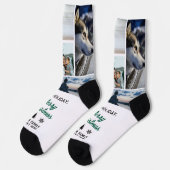 ハッピーホリデークリスマスフォトコラージュ名前をカスタムする ソックス (左)