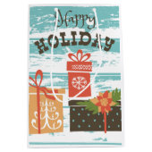 ハッピーホリデークリスマスホリデープレゼント ミディアムペーパーバッグ (正面)