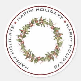 ハッピーホリデークリスマスリース ラウンドシール