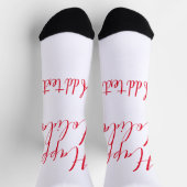 ハッピーホリデークリスマスレッド書道シンプルmi ソックス (上部)