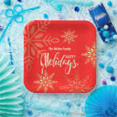 ハッピーホリデークリスマス金ゴールド雪、赤 ペーパープレート (パーティー)