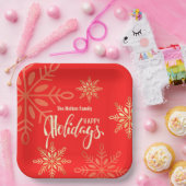 ハッピーホリデークリスマス金ゴールド雪、赤 ペーパープレート (パーティー)