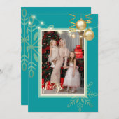 ハッピーホリデークリスマス金ゴールド、オーナメント、写真 サンキューカード (正面/裏面)