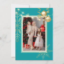 ハッピーホリデークリスマス金ゴールド、オーナメント、写真 サンキューカード