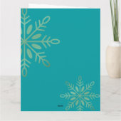 ハッピーホリデークリスマス金ゴールド、雪片、グリーンT サンキューカード (裏面)