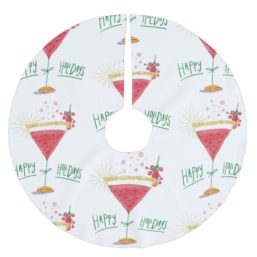 ハッピーホリデークリスマス・カクテル ブラッシュドポリエステルツリースカート (正面)