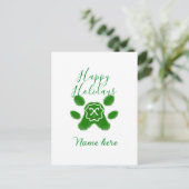 ハッピーホリデーグリーンドッグペットの足キャンディーケーン動物 シーズンポストカード (スタンド正面)