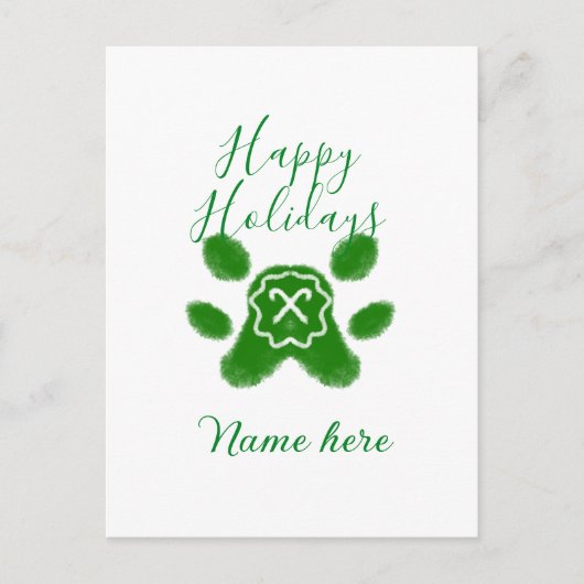 ハッピーホリデーグリーンドッグペットの足キャンディーケーン動物 シーズンポストカード (正面)