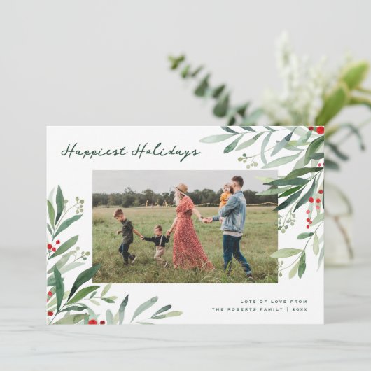 ハッピーホリデーグリーンフレームクリスマスカード シーズンカード (スタンド正面)