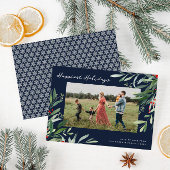 ハッピーホリデーグリーンフレーム海軍クリスマスカード シーズンカード