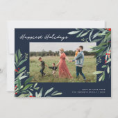 ハッピーホリデーグリーンフレーム海軍クリスマスカード シーズンカード (正面)