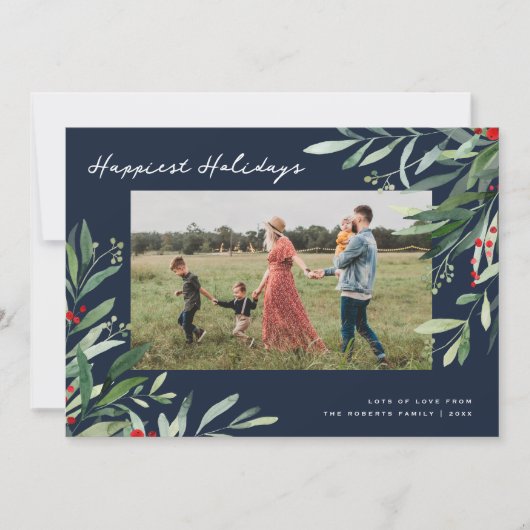 ハッピーホリデーグリーンフレーム海軍クリスマスカード シーズンカード (正面)