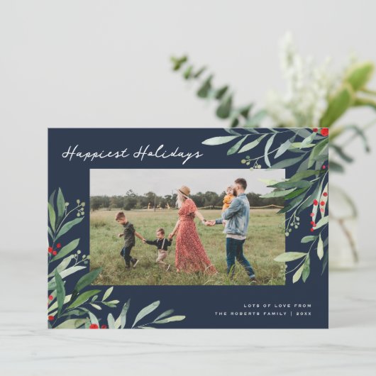 ハッピーホリデーグリーンフレーム海軍クリスマスカード シーズンカード (スタンド正面)