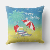 ハッピーホリデーサンタハットスノーフレークビーチテーマ クッション (裏面)