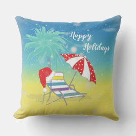 ハッピーホリデーサンタハットスノーフレークビーチテーマ クッション