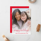 ハッピーホリデーシックな赤い手書き休暇写真 ノートカード (正面/裏面インサイチュ)