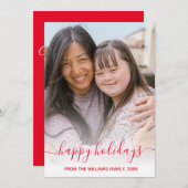 ハッピーホリデーシックな赤い手書き休暇写真 ノートカード (正面/裏面)