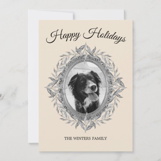 ハッピーホリデーシルバーグレイ葉リース写真 シーズンカード (正面)