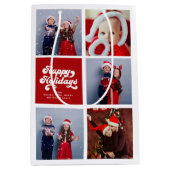 ハッピーホリデーシンプルおもしろいレトロタイポグラフィ写真 ミディアムペーパーバッグ (正面)