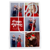 ハッピーホリデーシンプルおもしろいレトロタイポグラフィ写真 ミディアムペーパーバッグ (裏面)