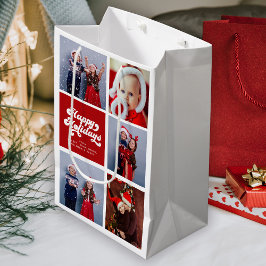 ハッピーホリデーシンプルおもしろいレトロタイポグラフィ写真 ミディアムペーパーバッグ