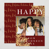 ハッピーホリデーシーズングリーティングバーガンディ金ゴールド シーズンカード (正面/裏面)