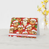 ハッピーホリデージンジャーブレッドクッキーかわいい犬サンタ カード (黄色い花)