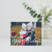 ハッピーホリデースクリプトオーバーレイのクリスマスフォトカード ポストカード (スタンド正面)
