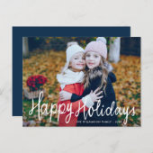 ハッピーホリデースクリプトオーバーレイのクリスマスフォトカード ポストカード (正面/裏面)