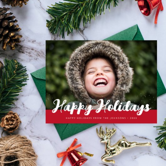 ハッピーホリデースタイリッシュスクリプトフォトグリーティングカード ポストカード