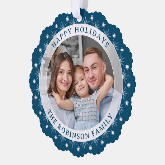 ハッピーホリデースタイリッシュモダンエレガント写真 オーナメントカード (左)