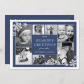 ハッピーホリデースノーフレーク8フォトコラージュインブルー シーズンカード (正面/裏面)