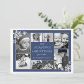 ハッピーホリデースノーフレーク8フォトコラージュインブルー シーズンカード (スタンド正面)