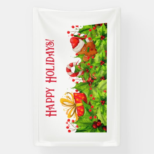 ハッピーホリデーズおもしろいクリスマスバナー 横断幕 (縦)