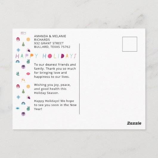 ハッピーホリデーズおもしろいクリスマス絵文字ファミリー写真 ポストカード (裏面)