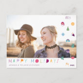 ハッピーホリデーズおもしろいクリスマス絵文字ファミリー写真 ポストカード (正面)