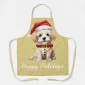 ハッピーホリデーズかわいらしサンタドッグヴィンテージマスタード エプロン (正面)