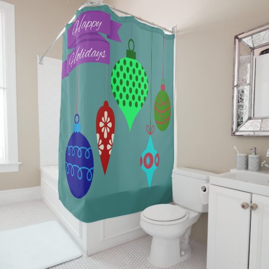 ハッピーホリデーズつるオーナメント紫バナー シャワーカーテン (インサイチュ)