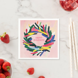 ハッピーホリデーズはっきりしたクリカラフルスマスリース スタンダードカクテルナプキン