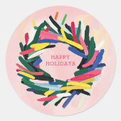 ハッピーホリデーズはっきりしたクリカラフルスマスリース ラウンドシール (正面)