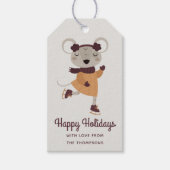 ハッピーホリデーズアイススケートで滑るパーソナライズされたマウス ギフトタグ (正面)