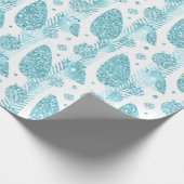 ハッピーホリデーズアクアホワイトグリッタークリスマスツリー ラッピングペーパー (角)