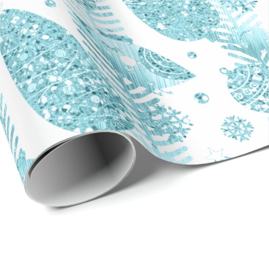 ハッピーホリデーズアクアホワイトグリッタークリスマスツリー ラッピングペーパー (ロールコーナー)
