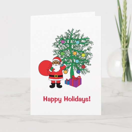 ハッピーホリデーズアフリカンアメリカンサンタクロース家族 シーズンカード (正面)