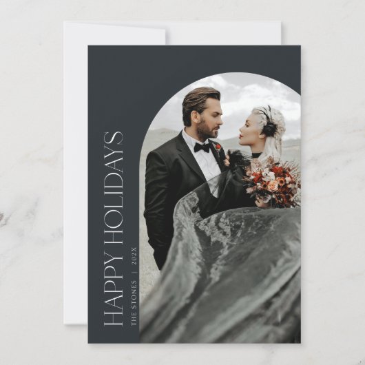 ハッピーホリデーズアーチフォトクリスマスカードブラック 招待状 (正面)