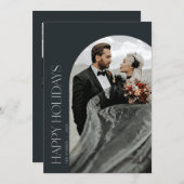 ハッピーホリデーズアーチフォトクリスマスカードブラック 招待状 (正面/裏面)