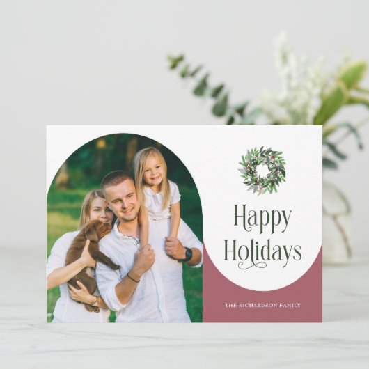 ハッピーホリデーズアーチモダン写真 シーズンカード (スタンド正面)