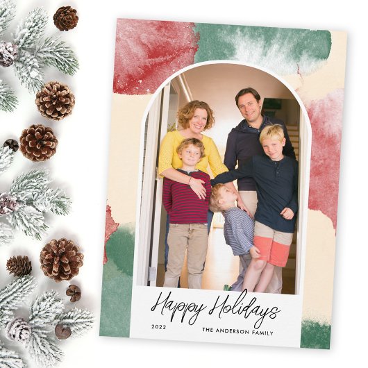 ハッピーホリデーズアーチ写真抽象芸術水彩 シーズンカード