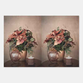 ハッピーホリデーズインブロンズとグリッター ラッピングペーパーシート