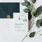 ハッピーホリデーズウィンターグリーンモノグラムバウブルフォト シーズンカード